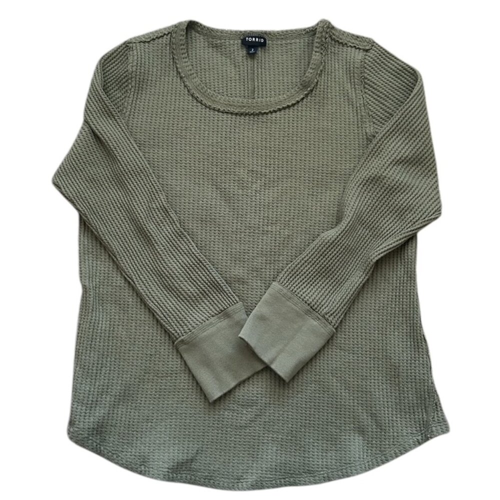 Torrid Top Womens 1X Green Waffle Knit Casual Basic